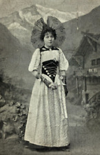 Pretty Woman In Traditional Swiss Dress RPPC Real Photo Postcard picture