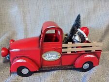 Boston terrier Dog Red Pickup Truck Christmas bottle brush tree wreath figure picture