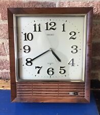 Vintage Wood Effect Seiko Time Date wall clock chiming QB508B 34x30x8 Cms picture