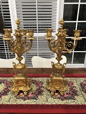 Rare Large 1850 Pair of Antique French Gilt Bronze Candelabras Worth $6000 picture