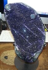 LG. AMETHYST CRYSTAL CLUSTER  CATHEDRAL GEODE F/ URUGUAY AGATE  STEEL STAND picture