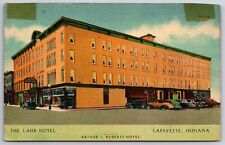 Lafayette Indiana~Lahr Hotel~Main Street~Linen Postcard picture