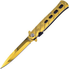 Frost Cutlery Milano Stiletto Linerlock A/O Gold Handle Stainless Knife 005GD picture