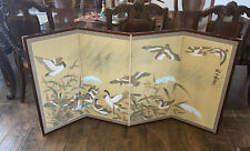 Antique/ Vintage Large 4 Panels Chinese Painted Silk  Screen 70” By 37” Birds picture