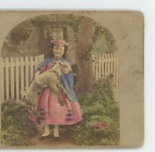 The Pet Lamb Hand Colored Victorian Genre Stereoview c1860 picture