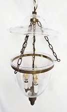 Superb Brass Glass Bell Jar 3-Light Pendant Chandelier Early/Mid 20th Century picture