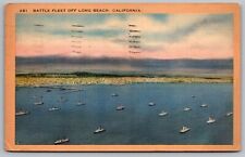 Battle Fleet Long Beach California Birds Eye View Boats Snow Mountains Postcard picture