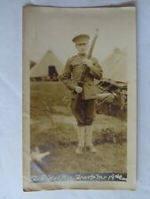 Vintage WWI Era USMC Marine Post Card Size Photo With Tent & Rifle Named picture