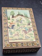 Vintage Middle Eastern Persian Inlaid Wood Painted Trinket Box  Hand Painted picture