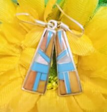 Navajo Sterling Turquoise And Spiny Oyster Earrings #184 picture