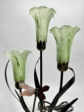 Tiffany Style Tulip Lily Dragonfly Table Lamp Green - 3 Light 21