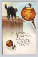 HALLOWEEN Nash H-18 1 Pleasures Black Cat JOL Acorn Man Embossed  Postcard 35 picture