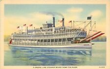 Linen Postcard; Greene Line Paddlewheel Steamer Bound down the Mississippi River picture