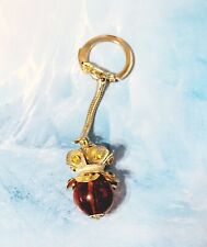 Vintage Keychain Fob Rhinestones, Gold-tone & Lucite- Amber, Snake Chain 1960s picture