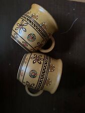  Polish Folk Art Hand Carved Wooden Vintage cups with handles  3-1/2