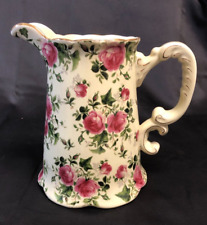 Gorgeous Elegant Vintage Ivory & Roses Series Porcelain Pitcher 9” Tall picture