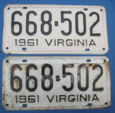 1961 Virginia License Plates matching pair DMV clear YOM picture