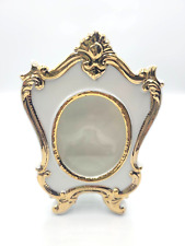 Vtg Porcelain Table Shelf Frame - Gold Trim & Glass Insert - 5