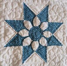 Vintage Blue Star Applique Quilt Hand Stitched Cone Border Cotton Full Quilted picture