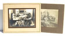 Vintage Memorial Casket w/ Funeral Flower Arrangements Photos (2) Memento Mori picture