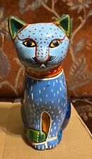 Talavera Pottery Sitting Cat Figurine Hand Painted Mexican Folk Art Colorful 8