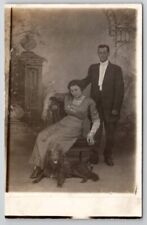 RPPC Handsome Man And Beautiful Woman With Dog Studio Photo Postcard P26 picture