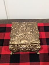 ANTIQUE JENNINGS BROTHERS JB ART NOUVEAU LADY BUST CASKET JEWELRY RING BOX BRONZ picture