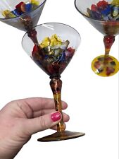 DISC Monaco Monarch Crystal Wine Martini Stemware Abstract Hand Painted Set Of 3 picture