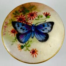 c1915 Antique Royal Worcester Butterfly Trinket Pill Pot artist signed W. Hale picture
