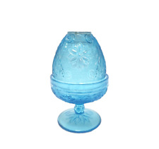 Indiana Glass Tiara Chantilly Flower Blue Fairy Tea Light Candle Holder picture