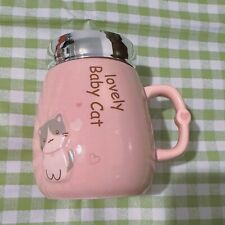 Lovely baby cat pink ceramic mug with lid picture
