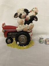 VTG Mary’s Moo Moos “Just Moo-ied” Cow On A Tractor Figurine #468762 Branded picture