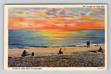 OH-Ohio, Sunset on Beach Lake Erie Vacationland, Vintage Souvenir Postcard picture