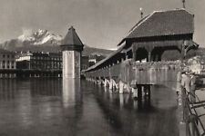 Vintage Postcard Lucerne Chapel Bridge Mt Pilatus Footbridge Lucerne Switzerland picture