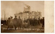 RPPC Mellen Wisconsin WI High School on Fire March 13, 1910 Photo Postcard picture