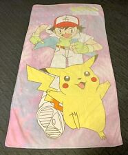Vintage 1999 Pokémon Genuine Nintendo Beach Bath Towel ASH & Pikachu 51” X 27” picture
