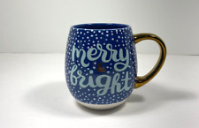 THRESHOLD Merry & Bright Coffee Mug Cup Holiday Christmas Navy Blue White picture