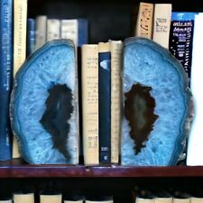Vintage Bookends Pair Polished Blue Green Agate Natural Geode Raw Edge 4lbs picture
