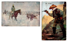 2 VTG Early 1900s Western Postcards, The Outlaw, A Blizzard on the Range Schultz picture