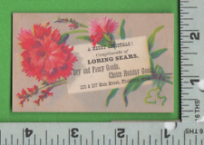 D689 Loring Sears dry goods Christmas td card Main St Fitchburg MA red carnation picture