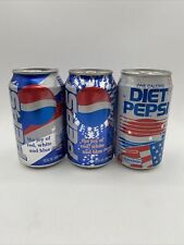 3 Vtg Diet Pepsi 4th July American Flag Joy Red White Blue Empty Unopened Cans picture