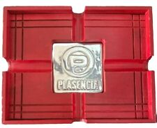 RED PLASENCIA WOOD ASHTRAY Large Silver Emblem Collectible Cigar Holder Stand picture