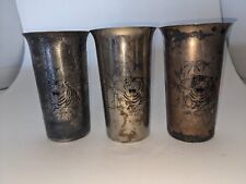 Set of 3 Vintage Silver Plated  Souvenir Cup of Korean War with Tiger and Map picture