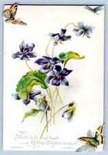 1890's CHRISTMAS VIOLETS DIE CUT BUTTERFLY DRAGONFLY HAGELBERG GERMANY XMAS CARD picture