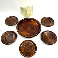 Vintage Japanese Wooden Confectionery Tray & 5pc CHATAKU Tea Cup Saucer Set picture
