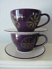 Set of 2 Holiday 2006 Starbucks Coffee Tea Cups Saucer Purple Gold Star 12oz EUC picture