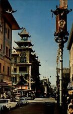 Grant Avenue Chinatown San Francisco California pagoda VW Bug ~ 1950-60 postcard picture