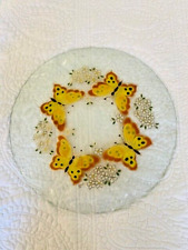 Vintage Round glass tray painted with butterflies ,signed  picture