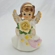 Vtg 1960's Lefton March Birthday Girl Angel Figurine Ceramic Rose Flower MCM picture