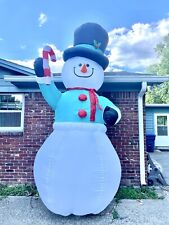 Gemmy Christmas 12ft Candy Cane Snowman Airblown Inflatable Light Up Yard picture